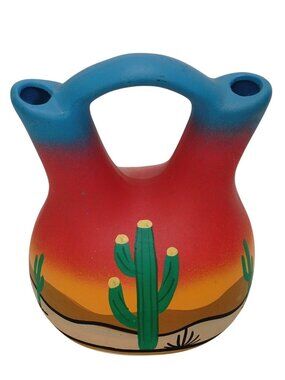 Sunset Desert Vase Vintage Native American Navajo Style Pottery Wedding Vase 5"